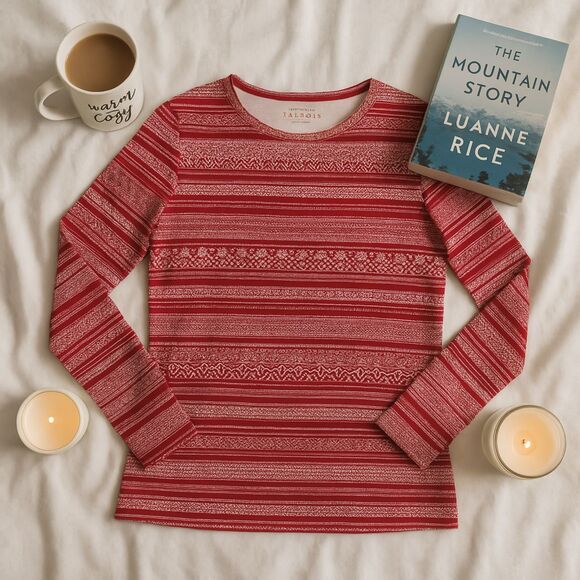 Talbots Women M Christmas Fair Isle Red Long Sleeve Shirt Holiday Winter Cotton - Picture 5 of 10